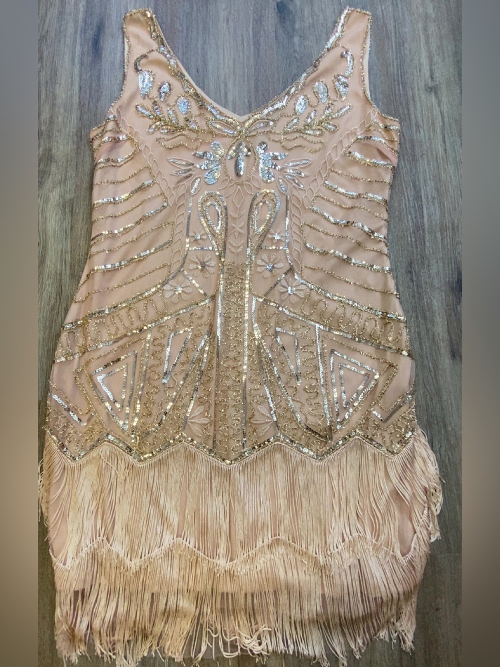 Tan Beaded Fringe Mini Dress NWT